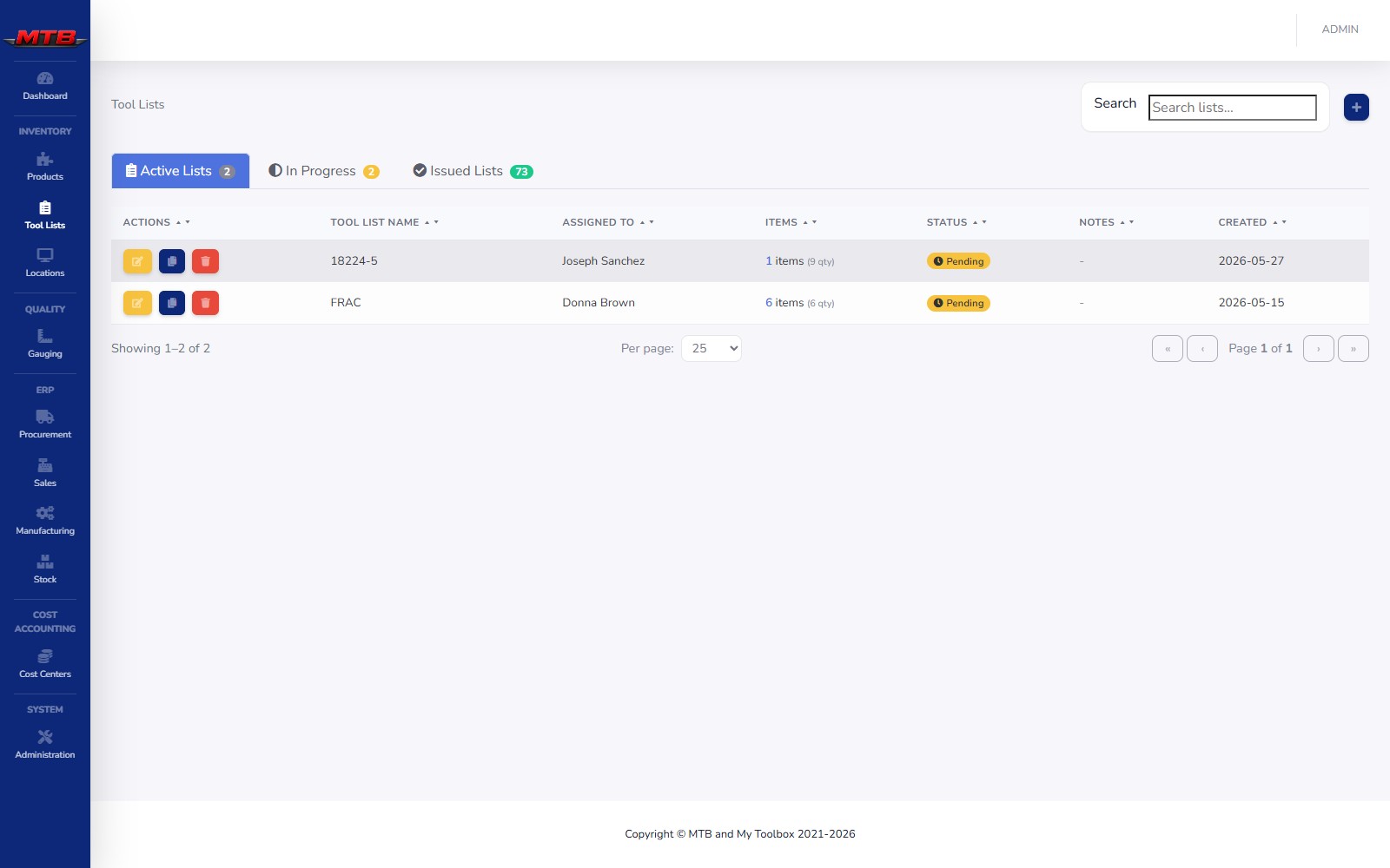Tool lists