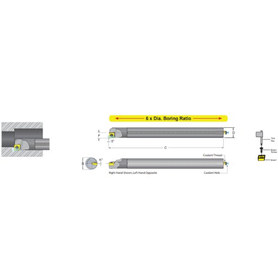 Picture of Dorian E05K-SCLDL-1.5 Boring Bar 80.0° Carbide Round With One Flat 0.312 Shank 5.250 OAL