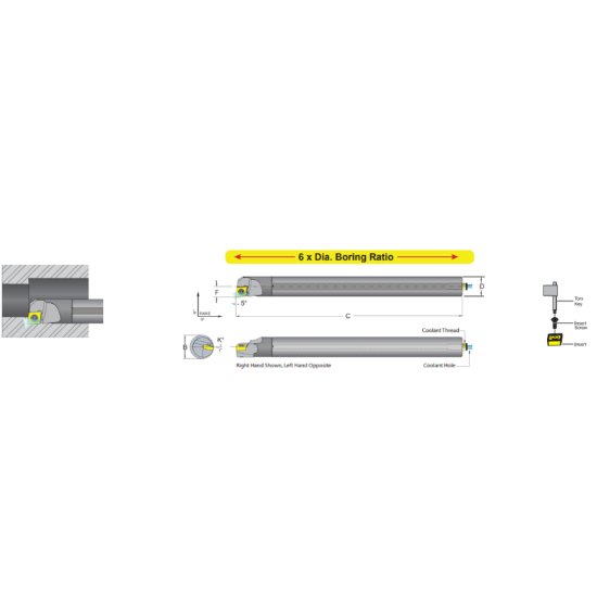 Picture of Dorian E08R-SCLCL-3 Boring Bar 80.0° Carbide Round With One Flat 0.500 Shank 8.000 OAL