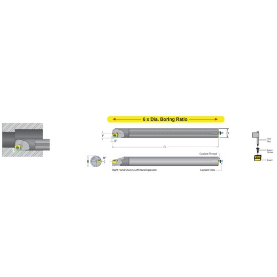Picture of Dorian E08R-SCLPR-2 Boring Bar 80.0° Carbide Round With One Flat 0.500 Shank 8.000 OAL