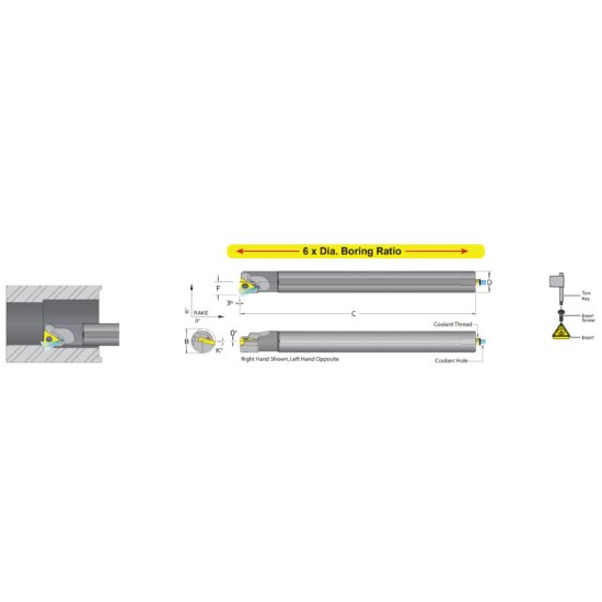 Picture of Dorian E06M-STUCR-2 Boring Bar Triangle Carbide Round With One Flat 0.375 Shank 6.000 OAL