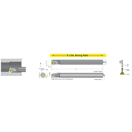 Picture of Dorian E08K-STUPL-2 Boring Bar Triangle Carbide Round With One Flat 0.500 Shank 5.000 OAL