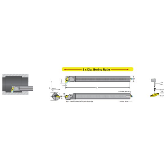 Picture of Dorian E10S-SVUCR-2 Boring Bar 35.0° Carbide Round With One Flat 0.625 Shank 10.50 OAL