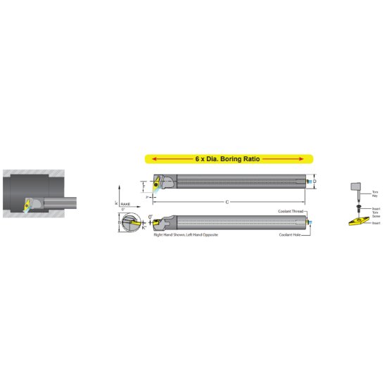Picture of Dorian E16M-M-SVUPR-11 Boring Bar 35.0° Carbide Round With One Flat 0.629 Shank 6.500 OAL