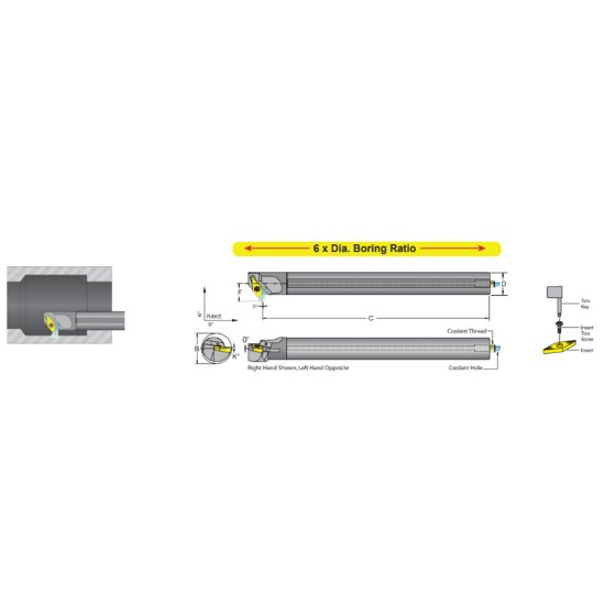 Picture of Dorian E10M-SVXPL-2 Boring Bar 35.0° Carbide Round With One Flat 0.625 Shank 6.500 OAL
