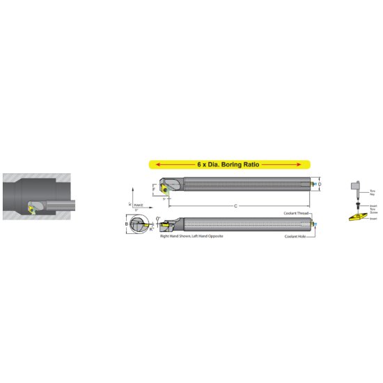 Picture of Dorian E16R-SDXCR-3 Boring Bar 55.0° Carbide Round With One Flat 1.000 Shank 8.000 OAL