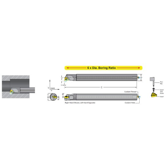 Picture of Dorian E12Q-SWLCR-3 Boring Bar Trigon Carbide Round With One Flat 0.750 Shank 8.000 OAL