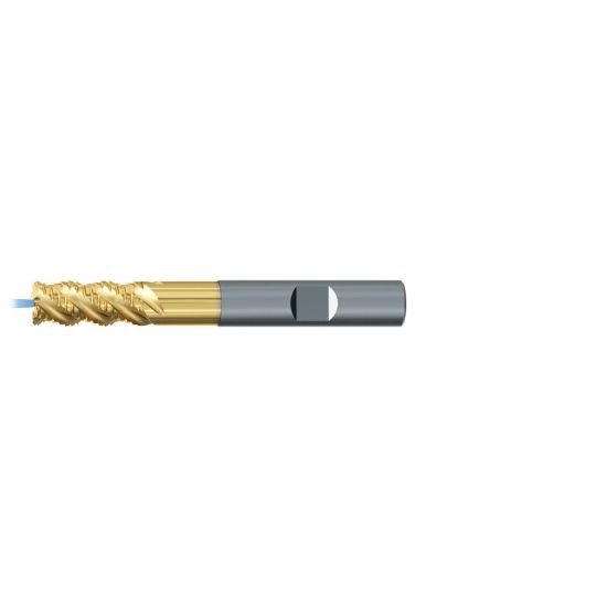 Picture of Emuge 2659TZ.010025 Dia 10mm SH 0.3937 LOC 0.8661 OAL3.1496 End Mill Standard Flute High Helix Carbide TiN + TiAIn Single End Corner Radius0.0984 2.50mm TiNox-Cut