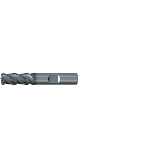 Picture of Emuge 2999L.037060 Dia 3/8 SH 0.3750 LOC 0.8750 OAL2.50 End Mill Standard Flute Variable Helix Carbide AlCrN Single End Corner Radius0.0600 1.52mm Top-Cut VAR