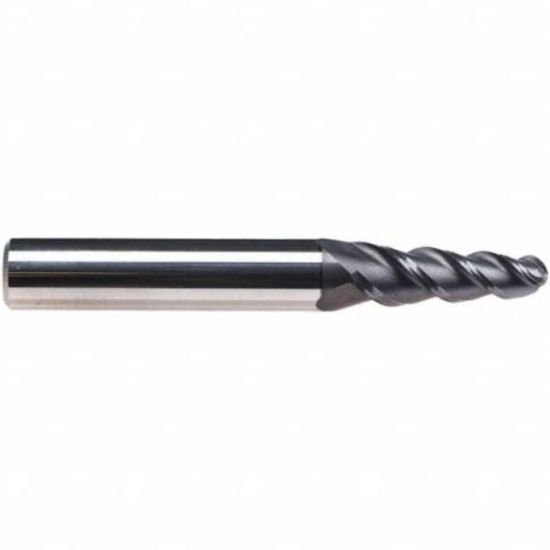 Picture of Emuge 3440A.08020A Dia 2mm SH 0.3937 LOC 0.9055 OAL2.8346 End Mill Taper Flute Carbide TiAlN Single End Ball NoseBall Turbine Program
