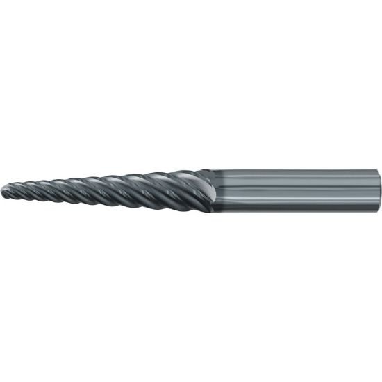 Picture of Emuge 3548L.04030A Dia 6mm SH 0.6299 LOC 2.9134 OAL5.5118 End Mill Taper Flute Carbide AlCrN Single End Ball NoseBall Turbine Program