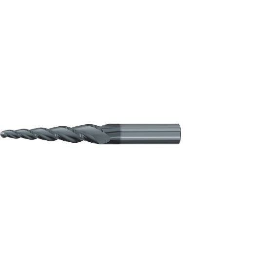 Picture of Emuge 3550L.04020A Dia 4mm SH 0.4724 LOC 2.7165 OAL4.7244 End Mill Taper Flute Carbide AlCrN Single End Ball NoseBall Turbine Program