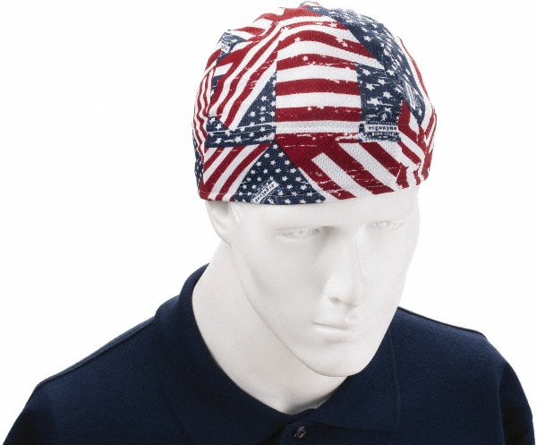 Picture of Ergodyne DEW12477 Tie Hat: Size Universal, Blue, Red & White, Elastic Band, Low-Profile, Machine Washable, Moisture Wicking & Terry Cloth Sweatband. Stars & Stripes, Terry Cloth