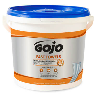 Picture of 315-6298-04 Gojo 6298-04 Fast Hand Cleaning Towel, 9" L X 10" W, Polypropylene, Blue Pack:130/Bucket, 4/Case