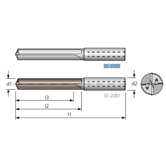 Picture of HAM TFR294-0700 7.00mm 12XD Solid Carbide Multi Drill, 2 Straight Flutes, Uncoated, Coolant Thru