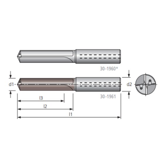 Picture of HAM TFR297-0635 1/4" 3XD Solid Carbide Multi Drill, 2 Straight Flutes, Uncoated, Coolant Thru