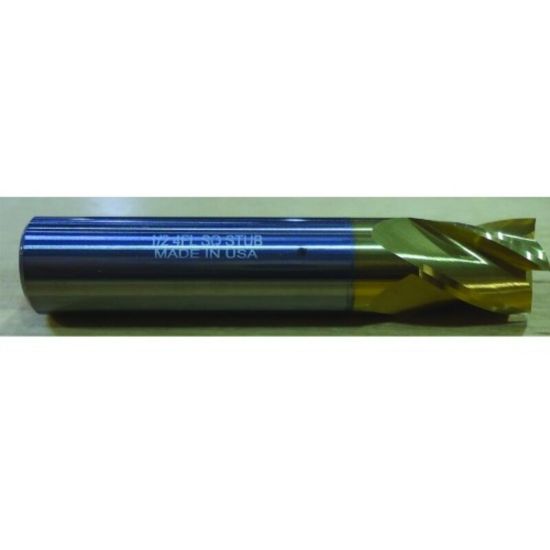 Picture of HTC 107-3437 Dia 7/16 SH 0.4375 LOC 0.6250 OAL2.50 End Mill Standard Flute Standard Helix Carbide TiN Single End Square Sharp