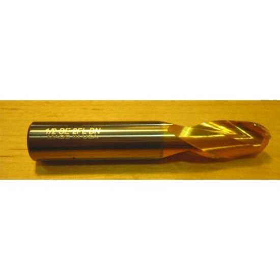 Picture of HTC 140-2937 Dia 15/16 SH 1.00 LOC 1.50 OAL4.00 End Mill Standard Flute Standard Helix Carbide TiN Single End Ball NoseBall
