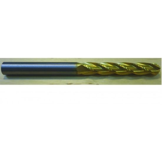 Picture of HTC 177-4375 Dia 3/8 SH 0.3750 LOC 1.7500 OAL4.00 End Mill Standard Flute Standard Helix Carbide TiN Single End Ball NoseBall