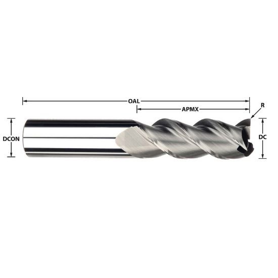 Picture of Imco 32989 Dia 1/2 SH 0.50 LOC 0.6250 OAL3.00 End Mill Standard Flute High Helix Carbide Uncoated Single End Square Sharp Streaker Mill