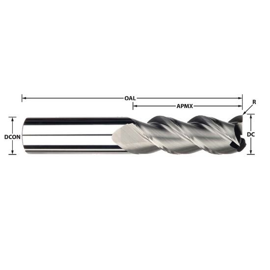 Picture of Imco 33006 Dia 5/8 SH 0.6250 LOC 2.50 OAL5.00 End Mill Standard Flute High Helix Carbide Uncoated Single End Square Sharp Streaker Mill