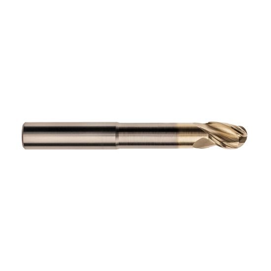 Picture of Imco 61205 Dia 3/4 SH 0.7500 LOC 1.00 OAL5.00 End Mill Standard Flute High Helix Carbide Uncoated Single End Ball NoseBall Streaker Mill
