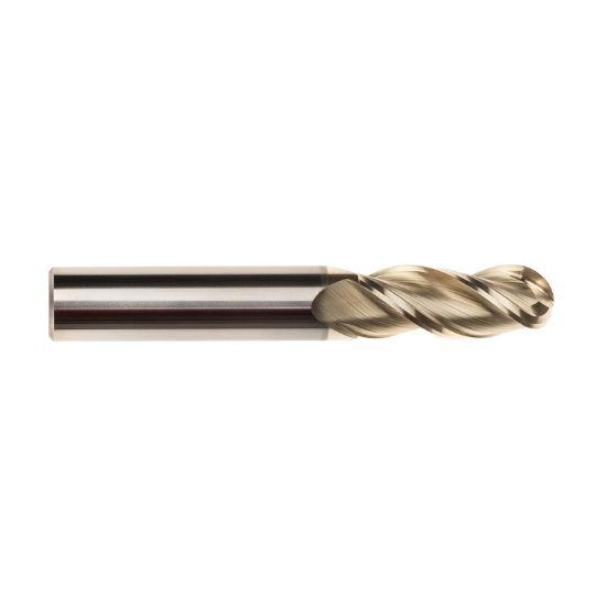 Picture of Imco 61314 Dia 20mm SH 0.7874 LOC 1.5748 OAL4.0945 End Mill Standard Flute High Helix Carbide Uncoated Single End Ball NoseBall Streaker Mill