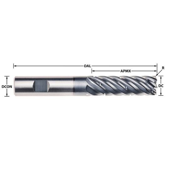 Picture of Imco 63341 Dia 12mm SH 0.4724 LOC 1.6535 OAL3.6614 End Mill Standard Flute Standard Helix Carbide AlCrN Single End Corner Radius0.0394 1.00mm Pow-R-Path Mill