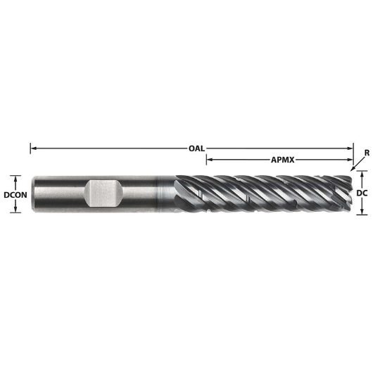 Picture of Imco 63352 Dia 12mm SH 0.4724 LOC 1.8898 OAL3.9370 End Mill Standard Flute Standard Helix Carbide AlCrN Single End Corner Radius0.0394 1.00mm Pow-R-Path Mill