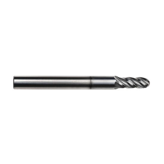 Picture of Imco 68096 Dia 5mm SH 0.2362 LOC 0.5118 OAL2.2441 End Mill Standard Flute Variable Helix Carbide AlCrN Single End Ball NoseBall Pow-R-Feed Mill