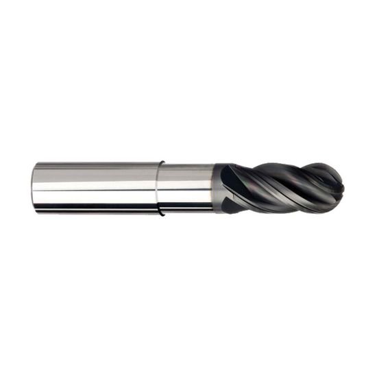 Picture of Imco 68102 Dia 10mm SH 0.3937 LOC 0.4724 OAL2.8346 End Mill Standard Flute Variable Helix Carbide AlCrN Single End Ball NoseBall Pow-R-Feed Mill