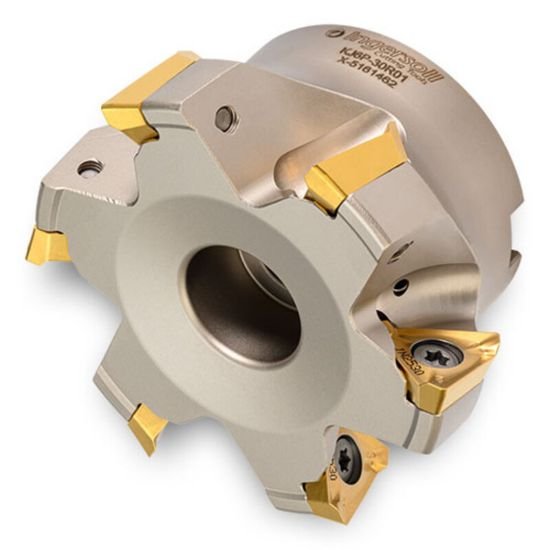 Picture of Ingersoll KJ6P125R00 Milling Cutter 90.0° 4.921 Shell1.5748 8 Flute Coolant 0.5906 Max DOC 2.480 OAL