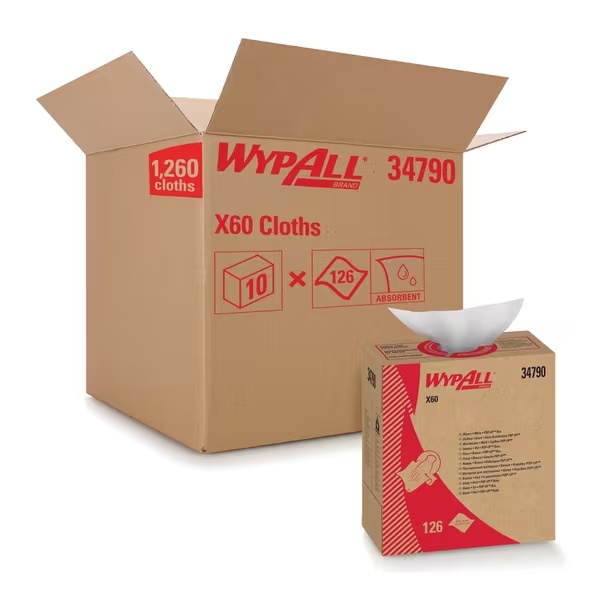 Picture of Kimberly-Clark 34790 Wypall* Disposable Wiper, High Tech, Series: X60, 9.1 In Width, 16.8 In Length, White, Hydroknit*, Pop-Up Box, 1 Ply
