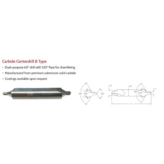Show details for Link CB-TL-141 15B Type DED Carbide CenterDrill TIALN COAT Picture of Link CB-TL-141 15B Type DED Carbide CenterDrill TIALN COAT