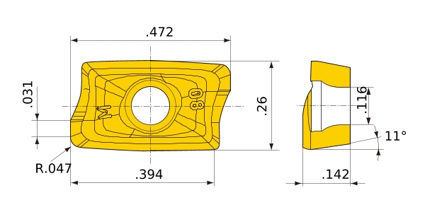 Picture of Mitsubishi AOMT-123612PEER-M VP15TF Milling Insert Paralelagram Carbide 0.047 Radius