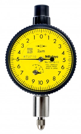 Picture of Mitutoyo 1011Sb-11 Dial Indicator, 0.002mm, 0.05mm/(0.2mm Per Rev) Dial Indicator, 0-10-0, Flat Back, 8mm Stem, Series 1
