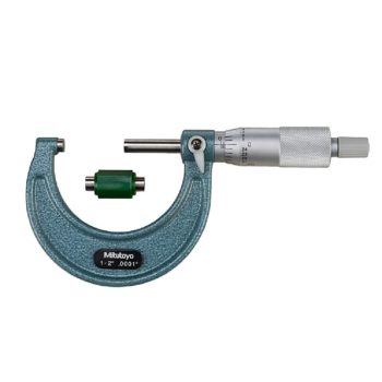 Picture of Mitutoyo 103-132 1-2 In, .0001 In Mechanical Outside Micrometer, Hammertone Baked Enamel, Ratchet Stop, With Standard