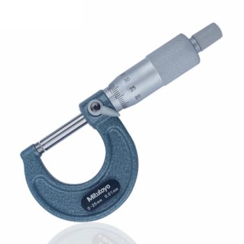 Picture of Mitutoyo 103-137 0-25mm, 0.01mm Mechanical Outside Micrometer, Hammertone Baked Enamel, Ratchet Stop