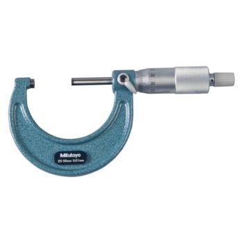 Picture of Mitutoyo 103-138 25-50mm, 0.01mm Mechanical Outside Micrometer, Hammertone Baked Enamel, Ratchet Stop, With Standard