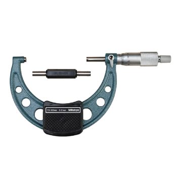 Picture of Mitutoyo 103-140-10 75-100mm, 0.01mm Mechanical Outside Micrometer, Hammertone Baked Enamel, Ratchet Stop, With Standard