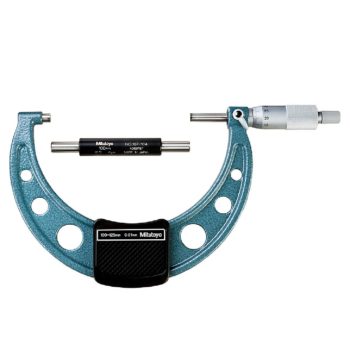 Picture of Mitutoyo 103-141-10 100-125mm, 0.01mm Mechanical Outside Micrometer, Hammertone Baked Enamel, Ratchet Stop, With Standard