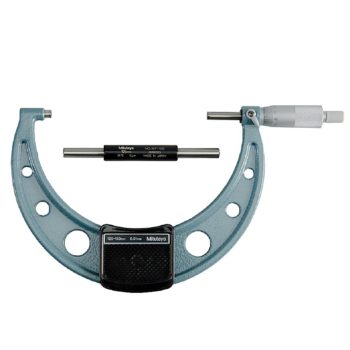 Picture of Mitutoyo 103-142-10 125-150mm, 0.01mm Mechanical Outside Micrometer, Hammertone Baked Enamel, Ratchet Stop, With Standard