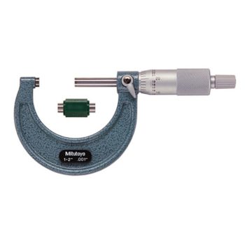 Picture of Mitutoyo 103-178 1-2 In, .001 In Mechanical Outside Micrometer, Hammertone Baked Enamel, Ratchet Stop, With Standard
