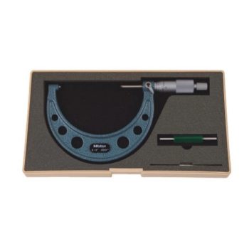 Picture of Mitutoyo 103-218 3-4 In, .0001 In Mechanical Outside Micrometer, Hammertone Baked Enamel, Ratchet Stop, With Standard