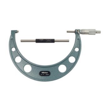 Picture of Mitutoyo 103-221 6-7 In, .0001 In Mechanical Outside Micrometer, Hammertone Baked Enamel, Ratchet Stop, With Standard