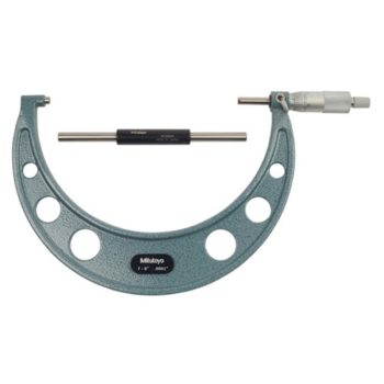 Picture of Mitutoyo 103-222 7-8 In, .0001 In Mechanical Outside Micrometer, Hammertone Baked Enamel, Ratchet Stop, With Standard