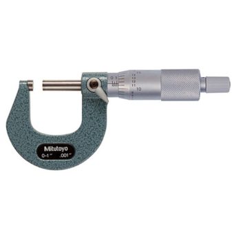 Picture of Mitutoyo 103-259 0-1 In, .001 In Mechanical Outside Micrometer, Hammertone Baked Enamel, Ratchet Stop, Angle Frame