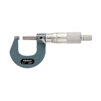 Picture of Mitutoyo 103-260 0-1 In, .0001 In Mechanical Outside Micrometer, Hammertone Baked Enamel, Ratchet Stop, Angle Frame