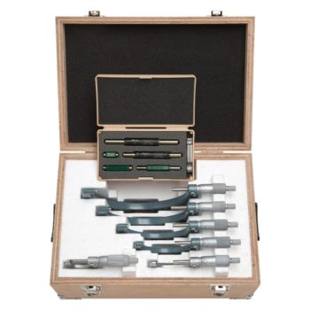 Picture of Mitutoyo 103-907-40 0-6 In, .0001 In Mechanical Outside Micrometer Set, Hammertone Baked Enamel, 6 Gages, With 5 Standards