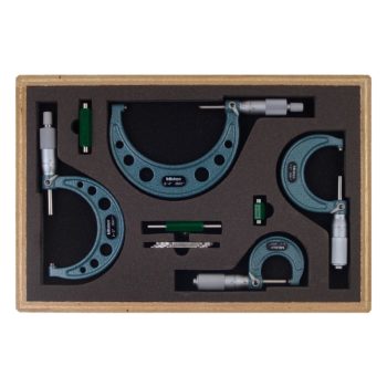 Picture of Mitutoyo 103-930 0-4 In, .001 In Mechanical Outside Micrometer Set, Hammertone Baked Enamel, 4 Gages, With 3 Standards